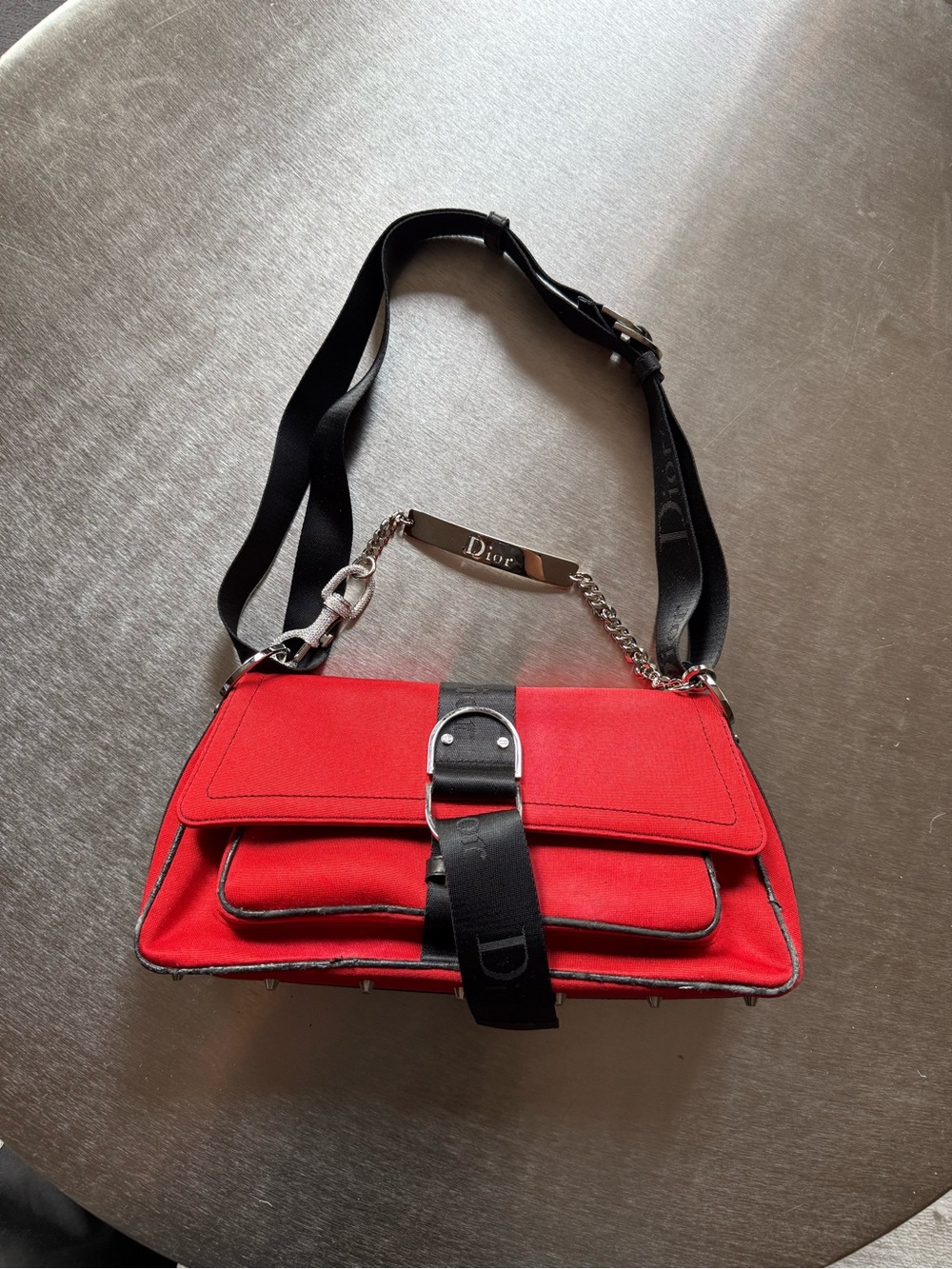 DIOR RED HARDCORE SATIN BAG